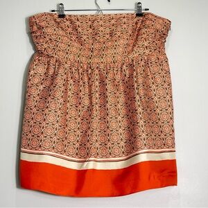 BANANA REPUBLIC Women's Strapless Silk Top Orange Brown Pleated Bust Lined Sz 16